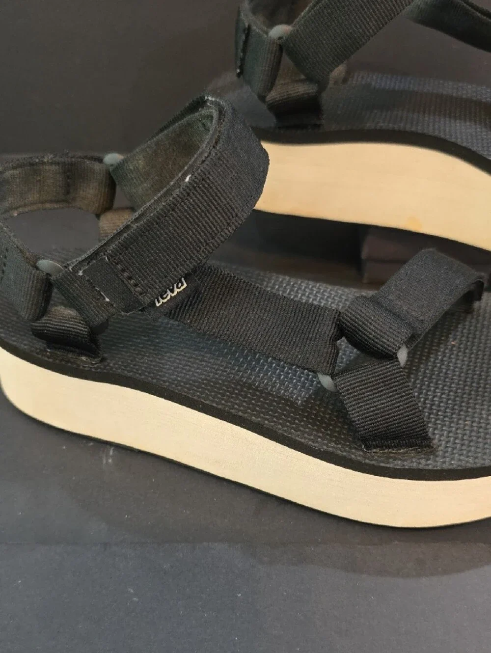 Teva Women's Black Platform Sandals with Cream Midsole Size 8